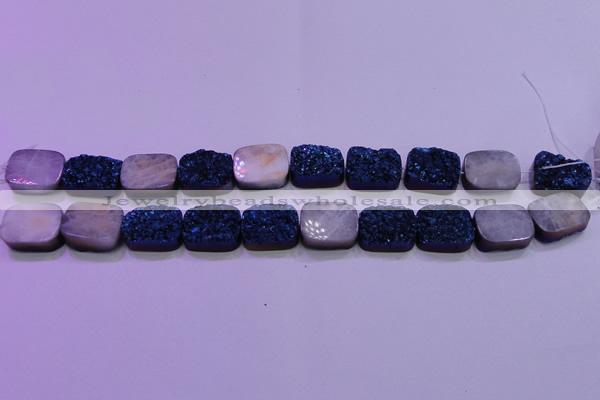 CAG8246 Top drilled 15*20mm rectangle blue plated druzy agate beads