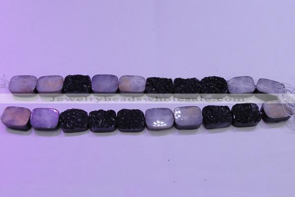 CAG8247 Top drilled 15*20mm rectangle black plated druzy agate beads