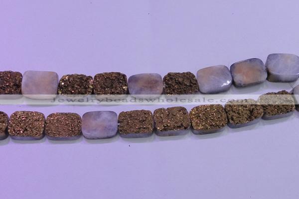 CAG8253 Top drilled 18*25mm rectangle glod plated druzy agate beads