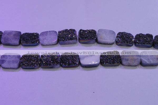 CAG8254 Top drilled 18*25mm rectangle rainbow plated druzy agate beads