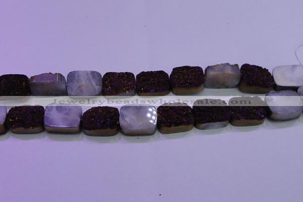 CAG8255 Top drilled 18*25mm rectangle purple plated druzy agate beads