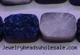 CAG8256 Top drilled 18*25mm rectangle blue plated druzy agate beads