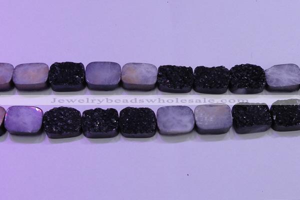 CAG8257 Top drilled 18*25mm rectangle black plated druzy agate beads