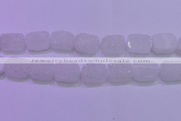 CAG8260 Top drilled 20*30mm rectangle white plated druzy agate beads