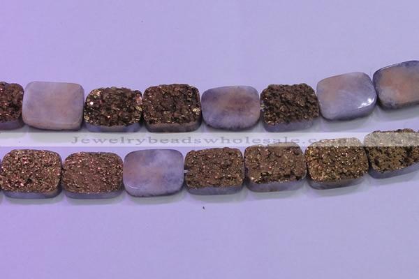 CAG8263 Top drilled 20*30mm rectangle glod plated druzy agate beads