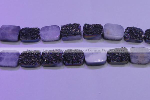 CAG8264 Top drilled 20*30mm rectangle rainbow plated druzy agate beads