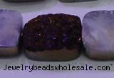 CAG8265 Top drilled 20*30mm rectangle purple plated druzy agate beads