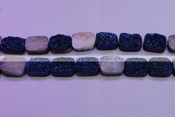 CAG8266 Top drilled 20*30mm rectangle blue plated druzy agate beads