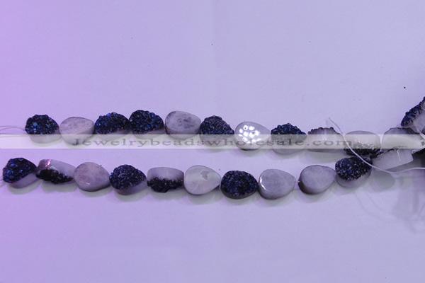 CAG8276 7.5 inches 10*14mm teardrop blue plated druzy agate beads