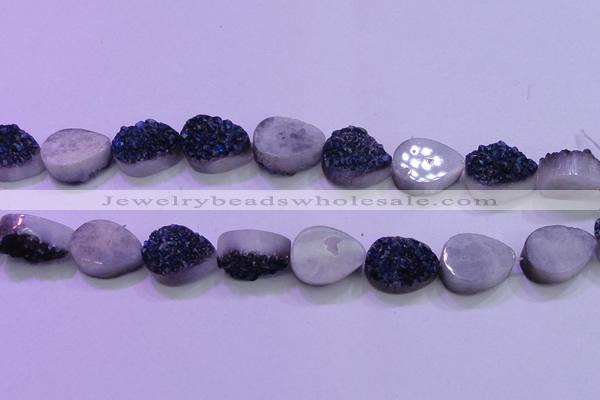 CAG8316 7.5 inches 18*25mm teardrop blue plated druzy agate beads