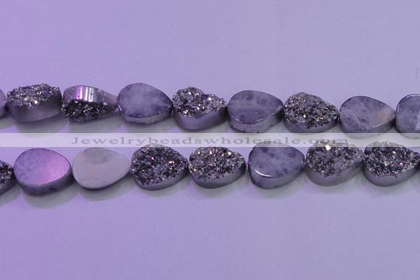 CAG8322 7.5 inches 20*30mm teardrop silver plated druzy agate beads