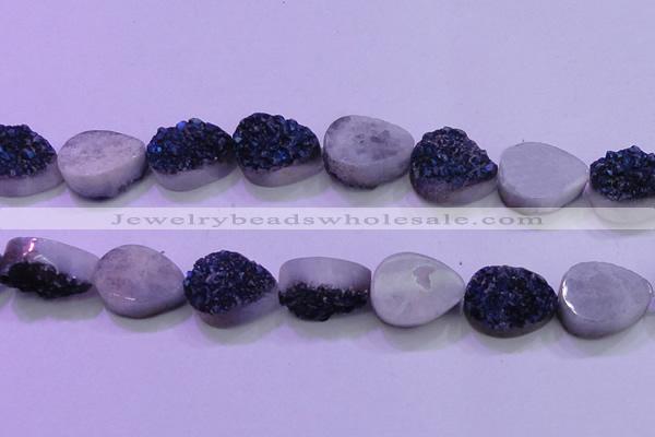 CAG8326 7.5 inches 20*30mm teardrop blue plated druzy agate beads