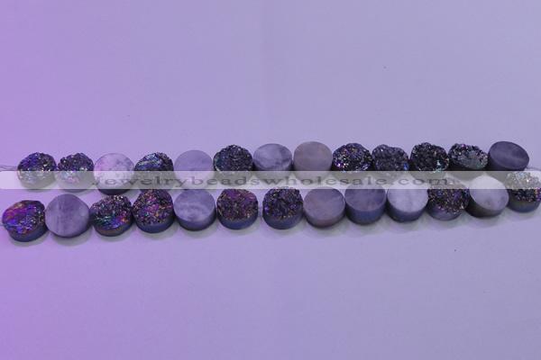 CAG8334 7.5 inches 10mm coin rainbow plated druzy agate beads