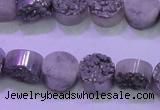 CAG8342 7.5 inches 12mm coin silver plated druzy agate beads