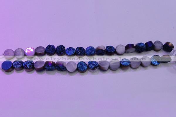 CAG8346 7.5 inches 12mm coin blue plated druzy agate beads