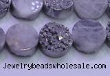 CAG8352 7.5 inches 14mm coin silver plated druzy agate beads