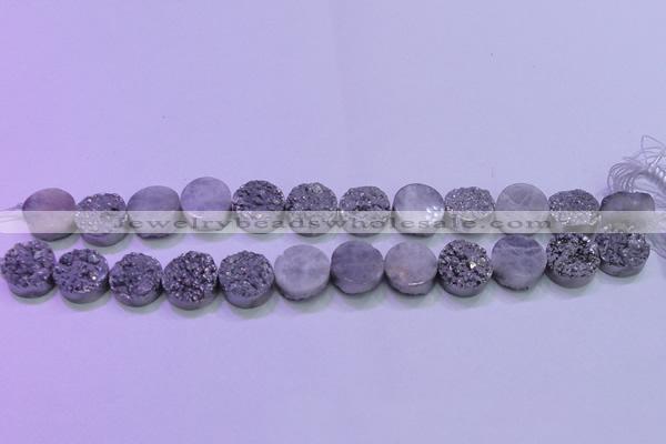 CAG8352 7.5 inches 14mm coin silver plated druzy agate beads