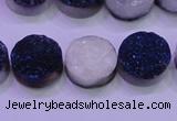 CAG8356 7.5 inches 14mm coin blue plated druzy agate beads