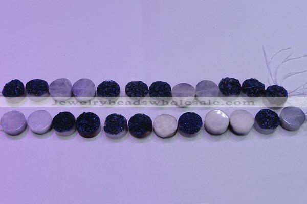 CAG8356 7.5 inches 14mm coin blue plated druzy agate beads