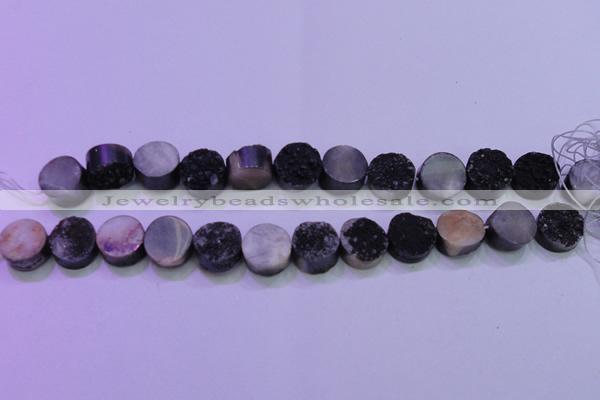 CAG8357 7.5 inches 14mm coin black plated druzy agate beads