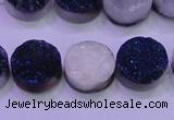 CAG8366 7.5 inches 16mm coin blue plated druzy agate beads