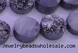 CAG8372 7.5 inches 18mm coin silver plated druzy agate beads