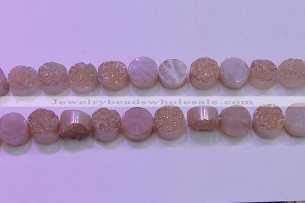 CAG8381 7.5 inches 20mm coin champagne plated druzy agate beads