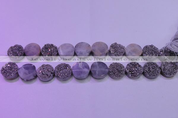 CAG8382 7.5 inches 20mm coin silver plated druzy agate beads