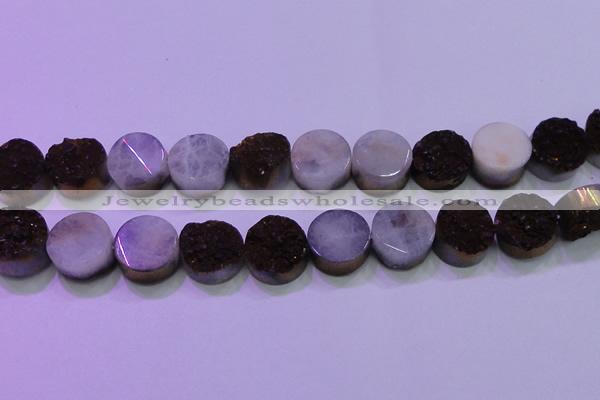 CAG8385 7.5 inches 20mm coin purple plated druzy agate beads