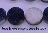 CAG8386 7.5 inches 20mm coin blue plated druzy agate beads