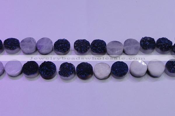 CAG8386 7.5 inches 20mm coin blue plated druzy agate beads