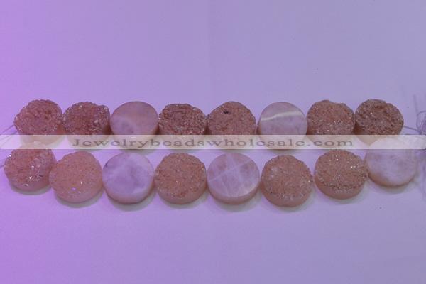 CAG8391 7.5 inches 25mm coin champagne plated druzy agate beads