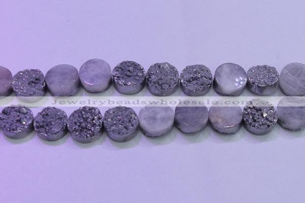 CAG8392 7.5 inches 25mm coin silver plated druzy agate beads