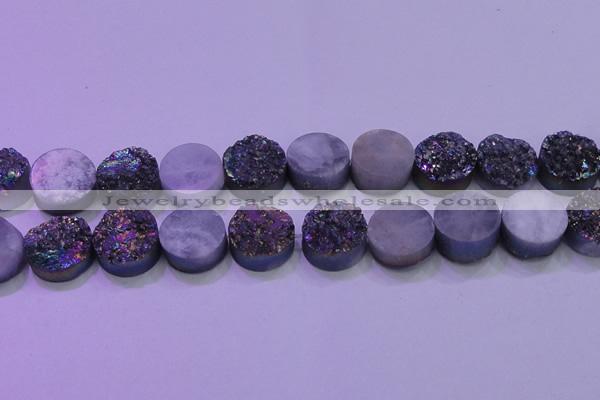 CAG8394 7.5 inches 25mm coin rainbow plated druzy agate beads