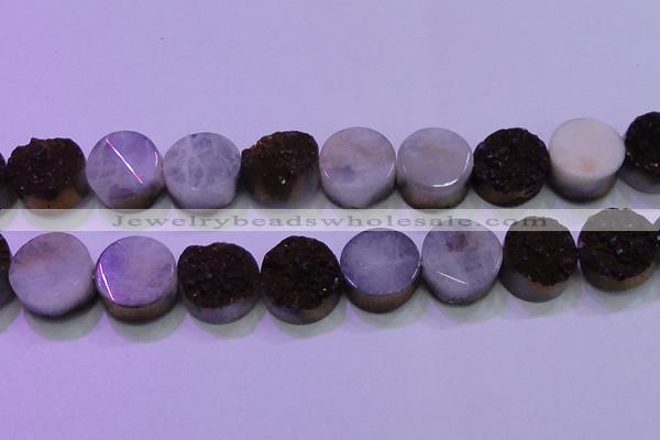 CAG8395 7.5 inches 25mm coin purple plated druzy agate beads