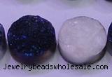 CAG8396 7.5 inches 25mm coin blue plated druzy agate beads