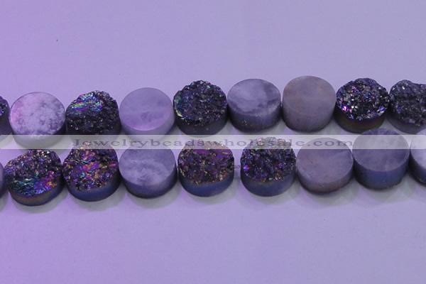 CAG8404 7.5 inches 30mm coin rainbow plated druzy agate beads