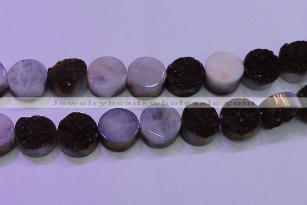 CAG8405 7.5 inches 30mm coin purple plated druzy agate beads