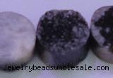 CAG8407 7.5 inches 30mm coin black plated druzy agate beads