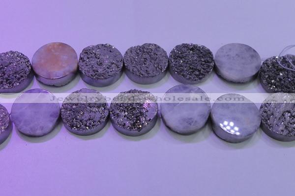 CAG8412 7.5 inches 35mm coin silver plated druzy agate beads