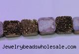 CAG8420 7.5 inches 10*10mm square gold plated druzy agate beads