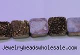 CAG8421 7.5 inches 12*12mm square gold plated druzy agate beads