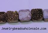 CAG8422 7.5 inches 14*14mm square gold plated druzy agate beads