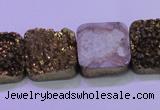 CAG8426 7.5 inches 22*22mm square gold plated druzy agate beads