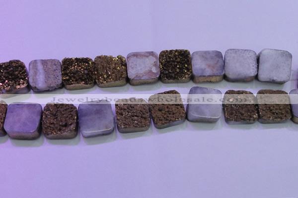 CAG8427 7.5 inches 25*25mm square gold plated druzy agate beads