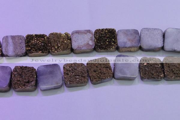 CAG8429 7.5 inches 30*30mm square gold plated druzy agate beads