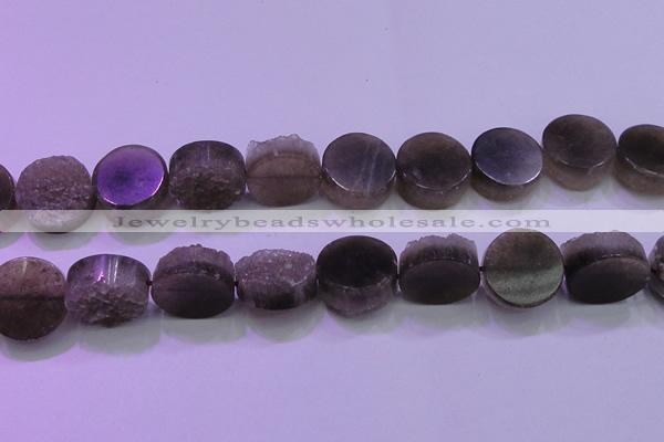 CAG8436 15.5 inches 22mm coin grey druzy agate gemstone beads