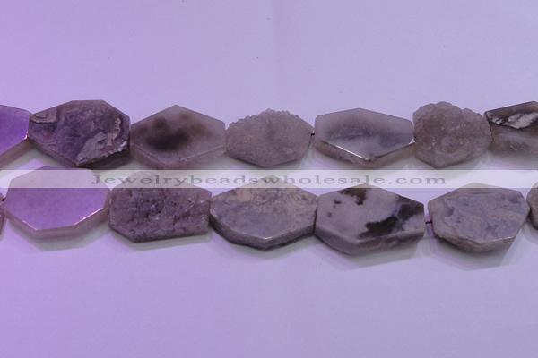 CAG8460 15.5 inches 25*35mm - 30*40mm freeform grey druzy agate beads