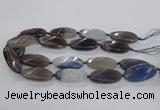 CAG8568 20*40mm faceted & twisted oval grey agate beads wholesale