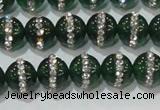 CAG8620 15.5 inches 8mm round green agate with rhinestone beads